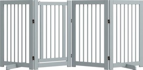 PawHut Bramka Zabezpieczająca dla Psów, Wolnostojąca, Składana, z Drzwiami i Nóżkami, Rama Drewniana, 220x36x91cm, Jasnoszary
