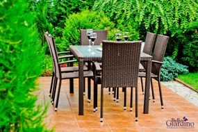 Technorattanowy zestaw obiadowy (6 x fotel + stół 150x90) AVVICENTE brąz