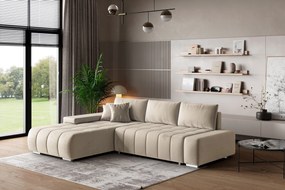 Masseno Narożnik ALESE z funkcją spania i pojemnikiem na pościel Narozniki L, Rozkładana sofa - Kremowy, MONOLITH 02