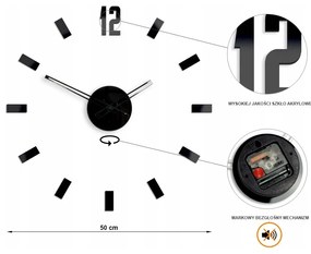 Zegar ścienny naklejany duży nowoczesny akrylowy na ścianę do kuchni salonu