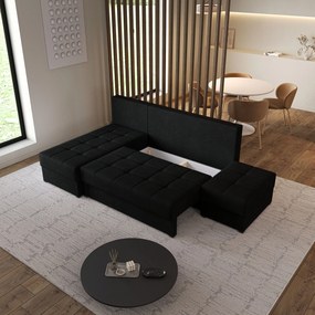 Masseno Narożnik NORVI z funkcją spania i pojemnikiem na pościel Narozniki L, Rozkładana sofa - Czarny, NEVE 100