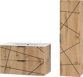 Zestaw Łazienkowy 80cm Szafka z Umywalką Słupek Dąb Wotan Wood