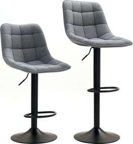 HOMCOM Nowoczesne Krzesła Barowe, Zestaw 2 szt. Z Opórką, Regulowane Wysokościowo, z Podnóżkiem, Obracane, Wyściełane, Ciemnoszary