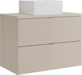 Wisząca szafka łazienkowa z kwadratową umywalką nablatową – beż – 80 cm – DORIONI