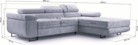 Masseno Narożnik GIULIO z funkcją spania i pojemnikiem na pościel Narozniki L, Rozkładana sofa - Szary, POSO 60