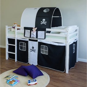 Łóżko dziecięce 90x200 cm czarne, łóżko piętrowe pirackie