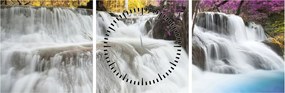 Obraz wodospadu Erawan w lesie (z zegarem) (90x30 cm)