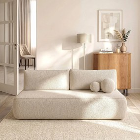 Beżowa skandynawska sofa rozkładana boucle R6-H26