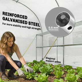 Outsunny Szklarnia foliowa 2,7 x 2 x 2 m z półkami, rolowanymi drzwiami, 6 oknami, wspornikami | Aosom PL