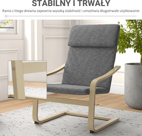 HOMCOM Fotel Relaksacyjny Szary Lniany Pokrycie z Drewnianym Stelażem Komfortowe Siedzisko z Podłokietnikami | Aosom PL