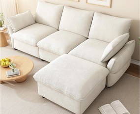 Nowoczesny narożnik 222,5 × 154,5 × 76,5 cm - 3 miejsca - z 1 podnóżkiem - tkanina pluszowa - beżowy