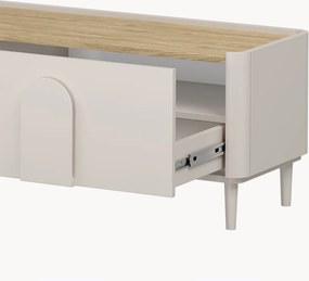 Szafka RTV Amilio 220 cm z szufladą na nóżkach - kaszmir / dąb olejowany / uchwyty kaszmir