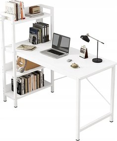 BIURKO KOMPUTEROWE STOLIK LOFT BIAŁE STÓŁ NOWOCZESNE Z REGAŁEM GAMINGOWE