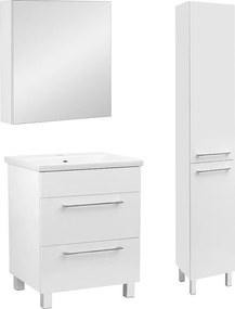 Biały Zestaw Łazienkowy 60cm Szafka z Umywalką Słupek Szafka z Lustrem Sol