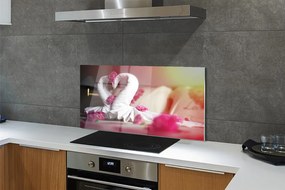 Szklany Panel Łabędzie z Ręczników i Kwiaty