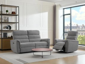 Kanapa 3-osobowa i fotel z elektryczną funkcją relax i szarą tapicerką - CARTASIA