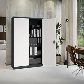 Szafa biurowa metalowa na akta antracytowo-biała JAN II, 1150 x 1850 x 400 mm