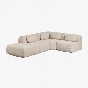 Sofa Modułowy Narożny 3-częściowy Z Lewym Szezlongiem Z Weluru Pakowany Próżniowo Merida Szenila Gruba Beż Tapioka - Sklum