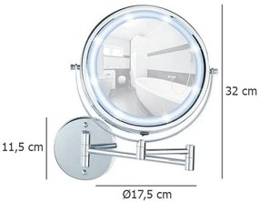 Naścienne lusterko kosmetyczne Power-Loc LUMI z podświetnielniem LED, powiększenie x5, WENKO