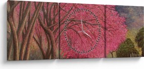 Obraz kwitnących drzew (z zegarem) (90x30 cm)