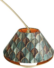 Mosiężna lampa łukowa z białym podwójnym aksamitnym abażurem w liście i beżowym - XXL