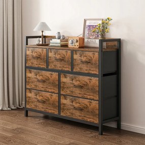 Komoda rustykalna brązowa z 7 szufladami – 98 × 85 × 28,5 cm, styl industrialny loft