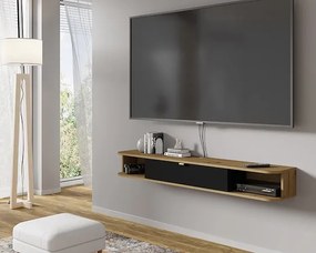 Wisząca szafka rtv dąb artisan + czarny - Calmero