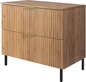 Szafka pod umywalkę, dąb Craft, 80 x 77 x 46 cm, uchwyt złoty, nogi czarne + blat