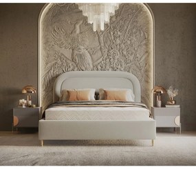 Kremowe tapicerowane łóżko dwuosobowe ze schowkiem i stelażem 140x200 cm Mija – Maison de Rêve