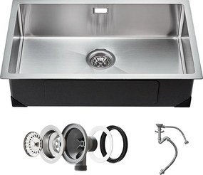 Zlew kuchenny SucceBuy Zlew kuchenny 70 cm, Jednokomorowy Zlew Kuchenny Podblatowy, Stal Nierdzewna