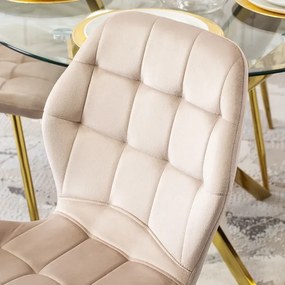 Krzesło Tapicerowane do Jadalni LUCKY Kremowe Welurowe Nowoczesne Glamour