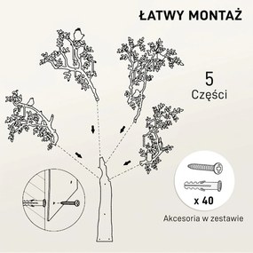 HOMCOM Wieszak ścienny, Montowany na ścianie haczyk na ubrania, Design drzewa z ptakami, Czarny