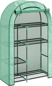 Outsunny Mini szklarnia, 4-poziomowa szklarnia z folii plastikowej, przenośna, drzwi rolowane, 100 x 45 x 160 cm, Zielona