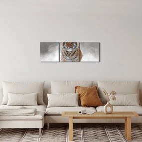 Obraz tygrysa biegnącego po śniegu (z zegarem) (90x30 cm)