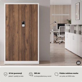 Szafa biurowa metalowa z zamkiem na szyfr biała/orzech, 900x1850x400 mm: DANIEL Eco Design