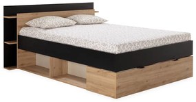 Czarno-naturalne łóżko dwuosobowe w dekorze dębu ze schowkiem bez stelaża 140x190 cm Albo – Marckeric