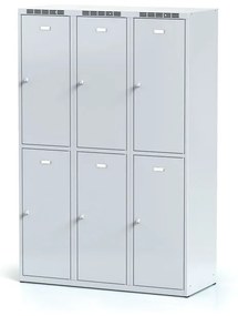 Alfa 3 Szafka skrytkowa, 6 schowków, 1800 x 1200 x 500 mm, zamek obrotowy, drzwi szare