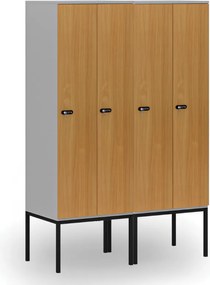 Drewniana szafa ubraniowa S4 z podstawą, 2-drzwiowa, 1871 x 600 x 500 mm, demontaż, zamek mechaniczny z kodem, szary/orzech