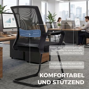 HOMCOM Zestaw 2 ergonomicznych krzeseł biurowych bez kółek, tapicerowane krzesła konferencyjne na płozach do poczekalni i recepcji, czarny | Aosom PL