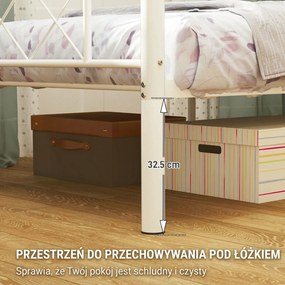 HOMCOM Jednoosobowe Łóżko z Wysokim Zagłówkiem, Łatwy Montaż, Przestrzeń Do Przechowywania pod Łóżkiem, Stal, Białe