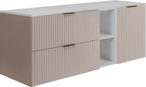 Zestaw łazienkowy: szafka z szufladami, szafka z drzwiami i regał 57×46×140 cm, kolor: biały / Kaszmir, uchwyt czarny