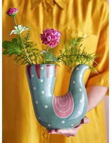 Zielony kamionkowy ręcznie malowany wazon (wysokość 19 cm) Trudy – Bloomingville