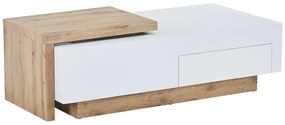Stolik kawowy rozkładany z MDF z 1 szufladą i 1 wnęką - Naturalny i Biały - MANDREA