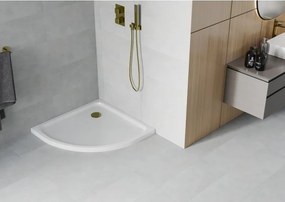 Mexen Flat brodzik półokrągły slim 70 x 70 cm, biały, syfon złoty - 41107070G