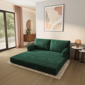 Masseno Sofa piankowa SILAR z funkcją spania, Kanapa z pianki, Bezmontażowa, Tkanina sztruksowa – Butelkowa zieleń TILIA 39