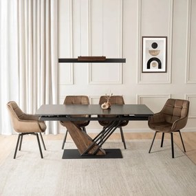 Stół Rozkładany Prostokątny REX 2 180-240 cm Ceramiczny Czarny Marmur/Orzech do Jadalni Nowoczesny Loft