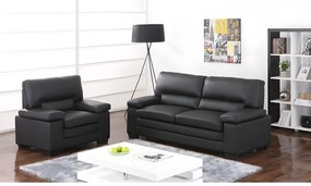 Komplet wypoczynkowy 3+1 z czarnej skóry bawolej MIMAS