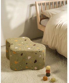 Zielony puf dziecięcy z materiału bouclé/z tkaniny szenilowej Terrazzo Cloud – Wigiwama