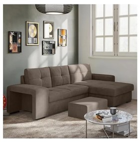 Rozkładana sofa z pojemnikiem i pufem PALERMO, brązowa, prawostronna