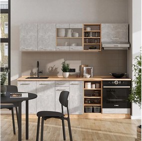 Zabudowa kuchenna beton/złoty dąb 240x46x81.6 r-line